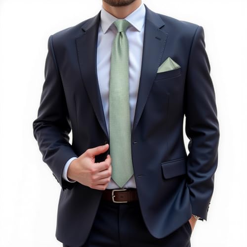 Image of DiBanGu Mens Solid Color Tie and Pocket Square Set Woven Silk Plain Necktie & Handkerchief for Men Wedding Party Formal