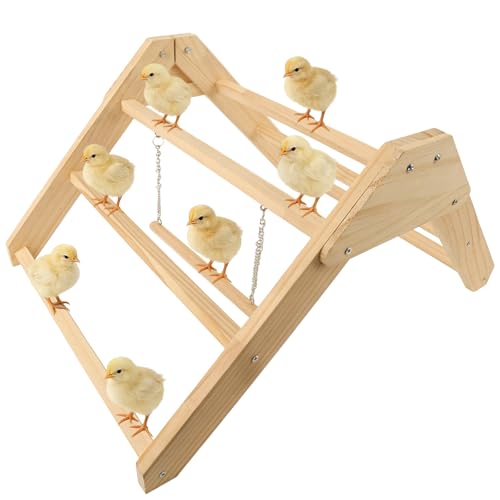 Chick Perch with Wooden Swing Chick Roosting Bar Coop for Brooder Chick Wooden Roosting Bar Training Chicken Perch Fun Chicken Toys for Baby Chicks Parakeets Parrots