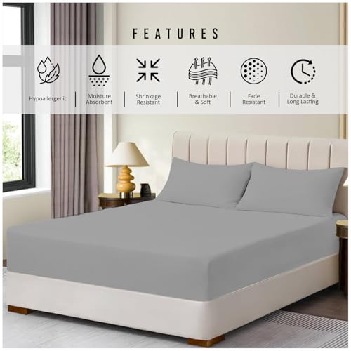 GC GAVENO CAVAILIA Fitted Sheet Single Bed (91 x 190cm) - Grey Bedding Sheets - Plain Dyed Microfiber Bed Sheets Single - (10 inch) 25cm Deep Pocket Bottom Sheet - Easycare - Wrinkle & Fade Resistant