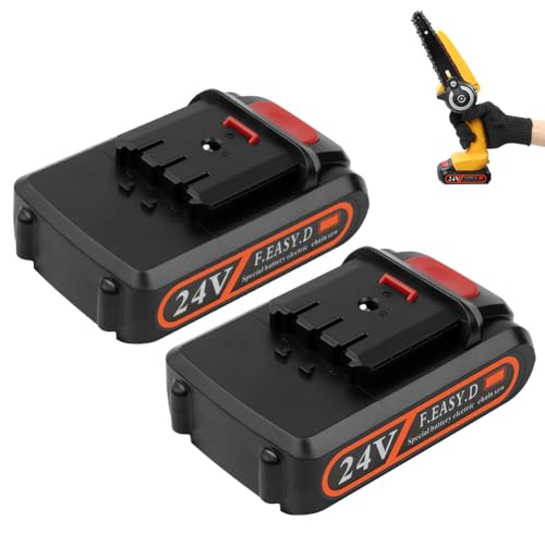 Flintronic 2 piezas Mini batería de motosierra, 24V-1500MAH Batería a Motosierra para Motosierra Eléctrica Inalámbrica, Sierra de Poda Portátil con Una Mano, para Cortar Madera, Podar, Jardín.