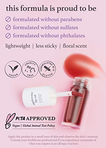 Nooni Korean Lip Oil - Applewine | With Apple Seed Oil, Lip Stain, Moisturizing, Volumizing, And Tinting For Dry Lips, 0.12 Fl Oz (Deep Red) #TOP2