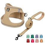 BELLA & PAL Dog Harness and Leash Set, Step-in Puppy Harness, Breathable Air Mesh with Reflective Strips, No Pull Vest for Puppies/Extra Small/Small Dogs, Khaki, XXS