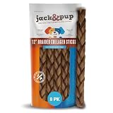 Jack&Pup 12" Braided Beef Collagen Sticks for Dogs - Rawhide Free Dog Chews Long Lasting Collagen Chews for Dogs - Bully Sticks Alternative (8 Pack)