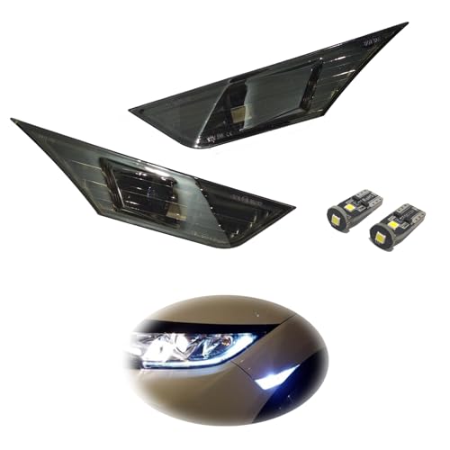 Civic LED Side Marker Lights for 2016-2021 Honda Civic Sedan, Coupe Hatchback Smoked Lens Sidemarker White LED Turn Signal Running Position Parking Lights, Replacement for OEM #H02551127N