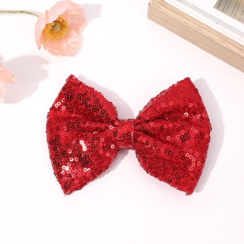 CN 5 Inch Red Glitter Hair Bows for Girls Alligator Clips Sparkly Sequin Hair Accessories for Kids Toddler Women on Birthday Wedding Christmas and Party
