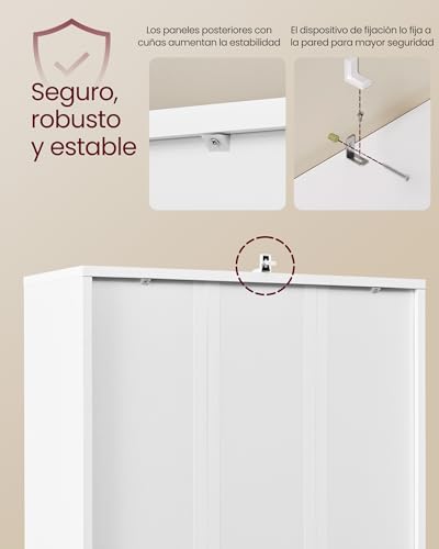Miniatura 5 de VASAGLE Librería, Estantería Vertical de 6 Niveles, con Puertas, 24 x 60 x 175 cm, para Salón, Estudio, Oficina, Comedor, Blanco Nube LBC402W01