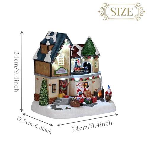 Valery Madelyn Pre-Lit Musical Christmas Village Lighted Santa'S Workshop, Battery Operated Xmas Figurine Collectible Building Resin House Dynamic Scenes For Holiday thumb #2