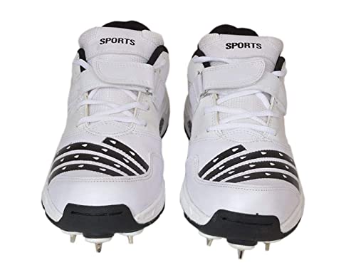 Hitmax Sports Cs.765 Metal Spikes Cricket Shoes For Men (White) |Durable (Us_Footwear_Size_System, Adult, Men, Numeric, Medium, Numeric_8) #TOP2