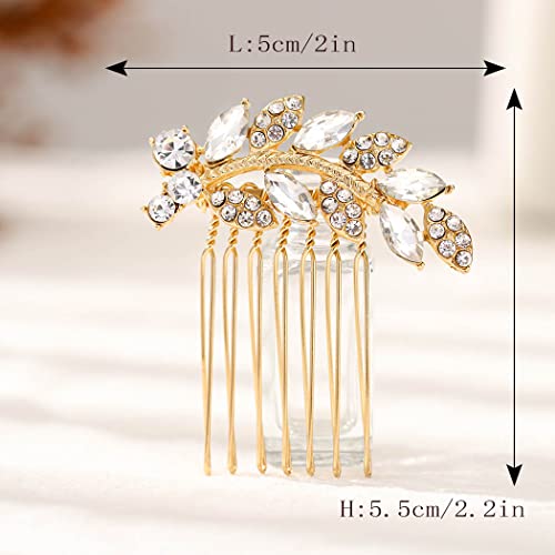 Foyte Crystal Bride Wedding Hair Comb Leaf Bridal Headpieces Rhinestone Hair Pieces Bridesmaid Side Combs Hair Accessories For Women And Girls (Gold Leaf) #TOP5