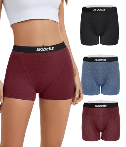 Bobelle Wear Merino Wool Boxer Briefs for Women, Soft Women's Boyshort Underwear, Moisture Wicking Boxershort Panties for Hiking 3 Packs (Multicolor01, M)