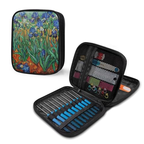 Image of Crochet Hook Case Irises Crochet Hook Holder Portable Crochet Hook Storage Bag with Web Pockets Suitable for Crochet Needles /Knitting Accessories