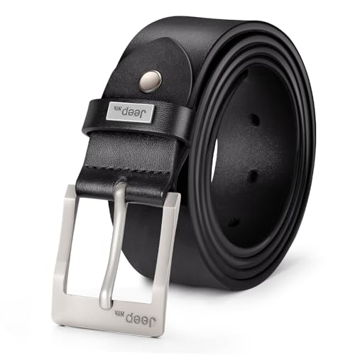 J.Fée 1Pc Gürtel Herren Schwarz, Ledergürtel Herren Gürtel Schwarz, Herrengürtel mit Grauer Dornschließe Quadratischer,Delt Men Verstellbarer Ledergürtel, Geschenke für Männer, 110CM