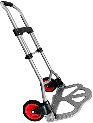 Aufun Carrello pieghevole in alluminio, 60 kg, altezza regolabile con superficie di carico antiscivolo, manico telescopico extra lungo