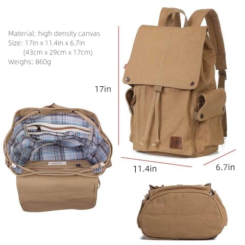 Canvas Vintage Backpack Casual Outdoor Daypack Rucksack for Men Women 15.6inch Laptop Hiking Travel Backpacks (APRICOT)3