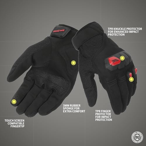 Image of Royal Enfield Rambler V3 Riding Gloves |TPR Knuckle Protectors for Protection Against impacts and Abrasion| 100% Polyester Air mesh| Poly Stretch Fabric for Comfortable fit Black L 22CM