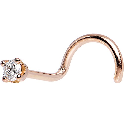 Body Candy Solid 14k Rose Gold 2mm Cubic Zirconia Left Nose Stud Screw 20 Gauge 1/4"