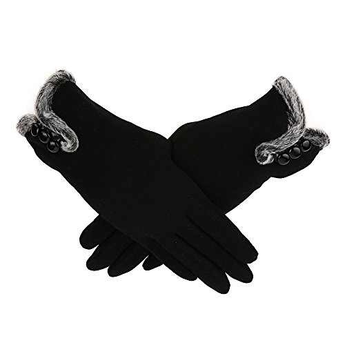 Quaanti Winter Women Gloves Cashmere Keep Warm Driving Full Finger Gloves Ladies Female Mittens Gloves Plus Velvet Touch Screen Glove (Black)