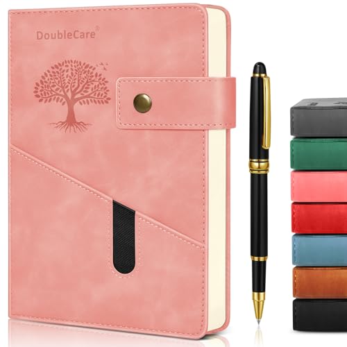 DoubleCare A5 Notebook Lined Journal with Divider, Large Hardcover Leather Journal with Pockets, 100gsm Thick Notepad, Ruled Notebook with Pen School Supplies Office, Business Travel
