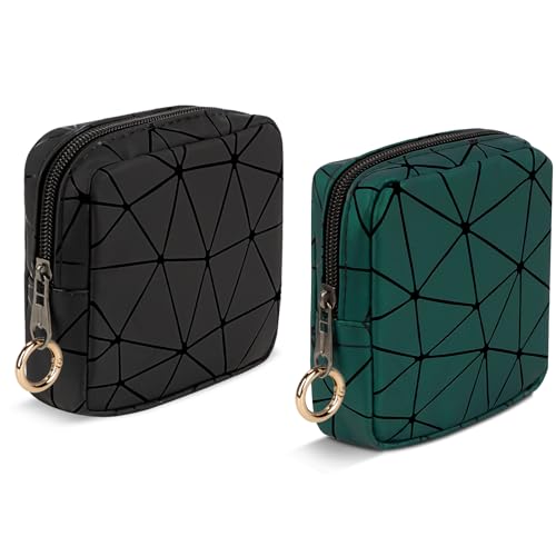 2 Piezas Neceser Maquillaje Organizador Bolsa Estuches de Maquillaje para Niñas Mujeres de PU Bolsos de Aseo Maquillaje Portátil Bolso Maletín De Cosméticos para Viajes Compras,11,5*11,5*3cm N&Verde