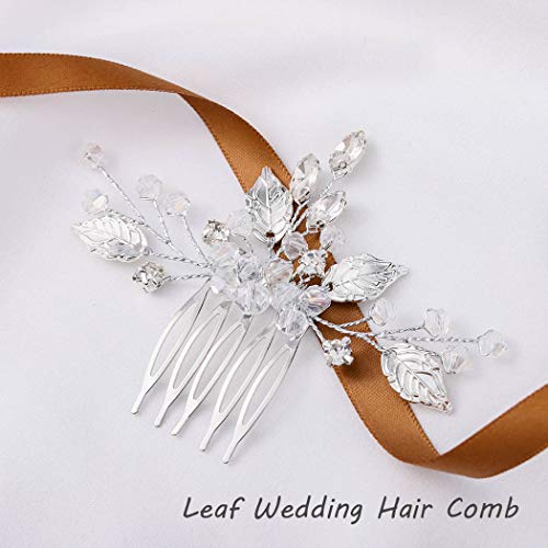 Unicra Bride Silver Wedding Hair Comb Leaf Bridal Side Comb Sparkly Crystal Hair Piece Rhinestone Hair Accessorie For Women And Girls (A-Silver) #TOP4