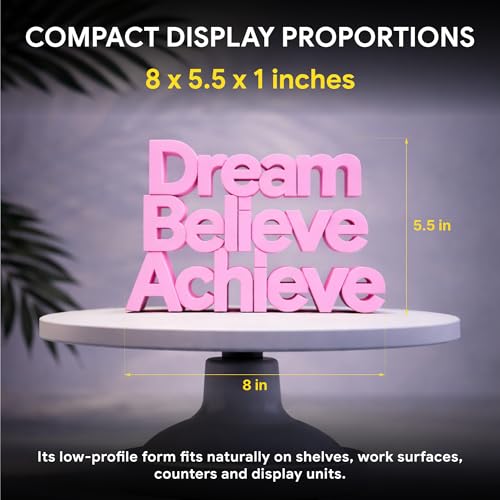 Image of Mad Masters Dream Believe Achieve Motivational Desk Decor - Aesthetic Table, Shelf & Wall Showpiece for Home Office, Business. Vastu Friendly Gifting, Blush Pink (8x5.5x1 Inch)