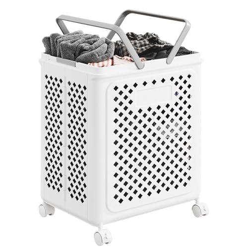50 L Panier à Linge Pliable en Plastique avec Roulettes Bac de Rangement Mobile Organisateur de Linge Sale Gain de Place pour Salle de Bain Buanderie Chambre...