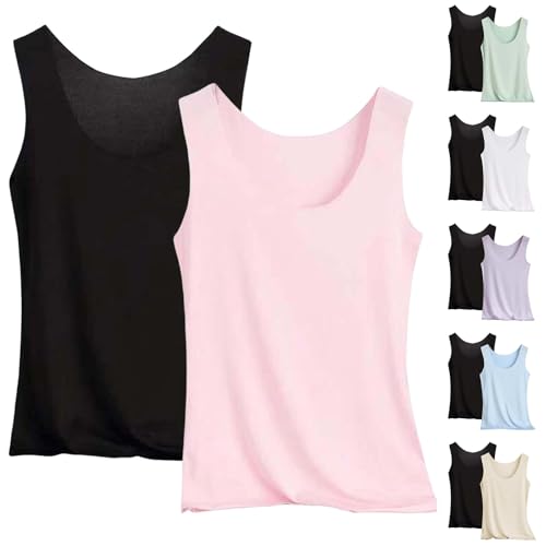 Pack de 2 camisetas de tirantes para mujer, sin costuras, seda fría, sin mangas, básica, cómoda, ropa interior, tallas grandes, camiseta funcional para yoga, deporte y uso diario, azul, 3XL
