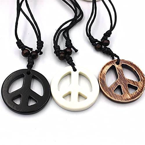 3Pcs Love Peace Sign Hippie Pendant Necklace Vintage Rope Chain Resin Peace Pendant 1960s 1970s Hippie Party Dressing Accessories Jewelry for Women Men4