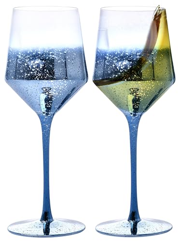 whole housewares wine glass set - crystal with gold sparkle - set of 4 - wine tumblers - copas de vino - elegant glassware for entertaining and special occasions - white wine glasses