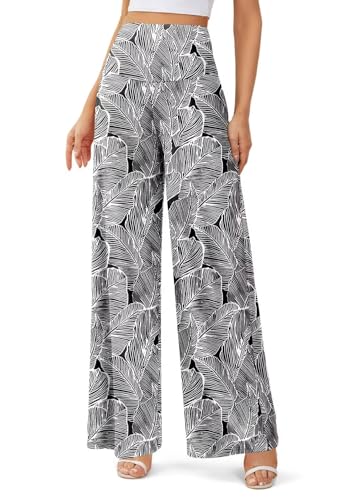 JZC Women's Palazzo Lounge Pants Stretchy Wide Leg Casual Pants Comfy High Waist Flowy Pants S-3XL