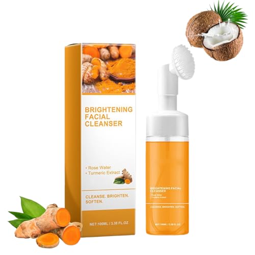 Limpiador facial espumoso de cúrcuma, para manchas oscuras, tono de piel desigual, limpiador facial de limpieza profunda con cepillo, exfoliante (1 unidad)