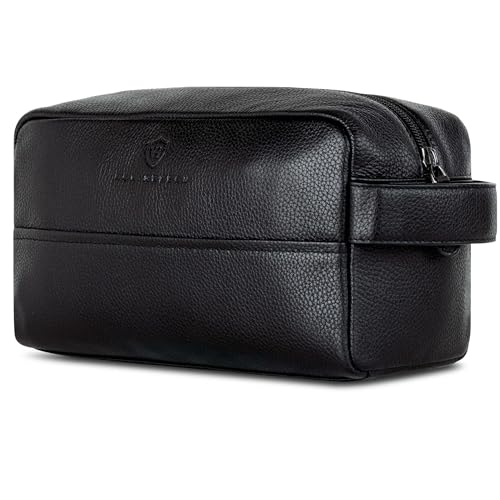 VON HEESEN Kulturbeutel Leder Kulturtasche für Herren & Damen - Echtleder Necessaire ideal zum Reisen - Waschtasche und Kosmetiktasche mit einem Hauptfach schwarz groß
