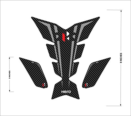 Image of 3D Embossed Bike Racing Tank Pad /Tank Sticker with SIDEPADS for Brand Specific Bikes Pack of 3 (BKTPSIDVAR) (HERO1)