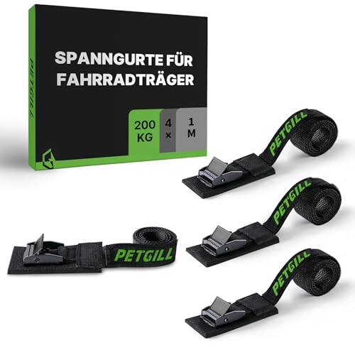 Spanngurte mit Polsterung Für Alle Fahrradträger Geeignet | 4 Stück | Länge 100 cm | Breite 20 mm | 200 Kg Belastbarkeit | Klemmschloss Spanngurt für Dachträger Fahrrad