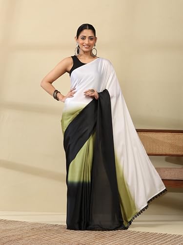 Image of Garden Vareli Lace Border Satin Saree with Unstitched Sequin Blouse Piece