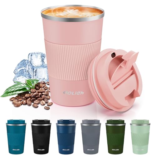 Aolieh Thermobecher 380 ml, Kaffeebecher to Go aus Edelstahl mit auslaufsicherem Deckel… – Ansicht 1