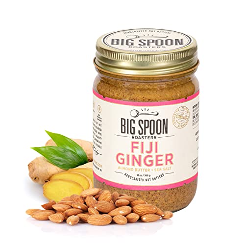 Big Spoon Roasters Fiji Ginger Almond Butter with Sea Salt - Keto Friendly, Low Sugar Almond Butter - Crunchy & Bee-Friendly Almonds - Gourmet, Pure, Vegan Almond Nut Butter - 13 Ounces