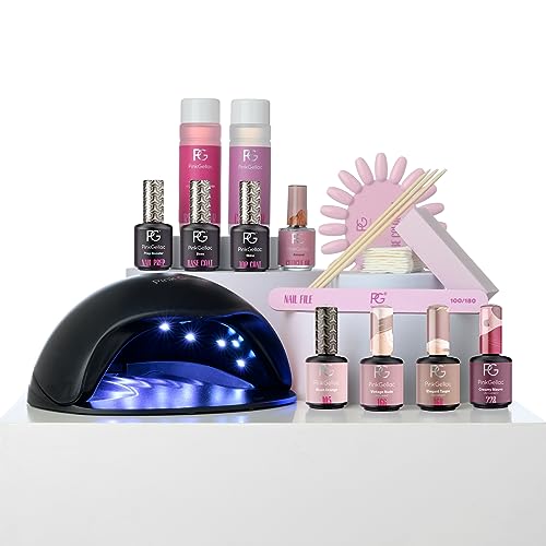 Pink Gellac Kit Vernis Semi Permanent - Manucure Kit Semi Permanent Complet avec Premium Lampe UV LED Noir, 4x Teintes Roses 15 ml, Top & Base Coat Gel UV,...