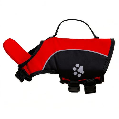 KEYVOR 犬 ライフジャケット 救命胴衣 犬用 ライフジャケット 小型犬 中型犬 大型犬 高浮力素材 反射ライン 着脱簡単 防水 ハーネス付き 水遊び 浮き輪 プール シンプル レッド S（Amazon）
