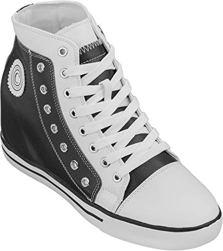 CALDEN - K882895-3.8 Inches Taller - Size 9 D US - Height Increasing Elevator Shoes - Black/White Leather Fashion Sneakers
