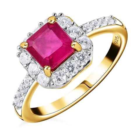 TJC Ruby Halo Ring in Gold Plated Silver Cover