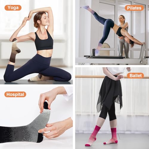 Image of Pilates Grip Yoga Socks with Grips for Women, Colorful Non Slip Crew Athletic Socks for Barre, Dance, Fitness, Home Workouts - Anti-Slip Design.(red
