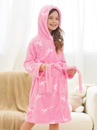 Image of Doctor Unicorn Soft Hooded Rainbow Bathrobe Sleepwear for Girls