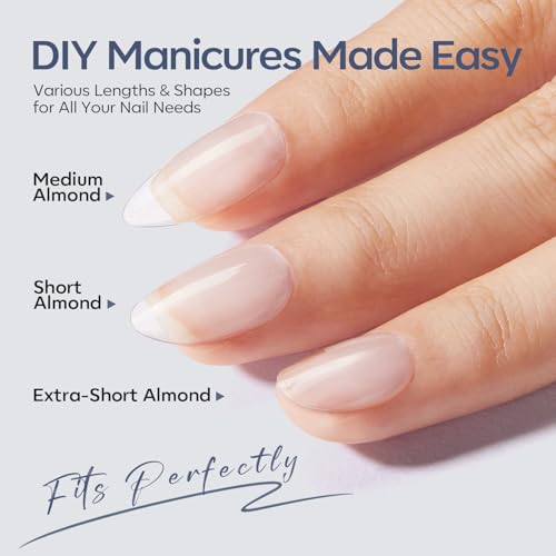 Image of Modelones Medium & Short & Extra Short Almond Nail Tips - Multi-type 3 Styles Set Gel Tips Half Matte Full Cover Clear Acrylic Gel Kit Fake Nails for Extension DIY Salon 450Pcs 15Sizes