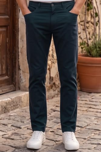 Image of Louis Philippe Men's Slim Fit 5 Pocket Made of Stretch Fabric Solid Casual Trouser