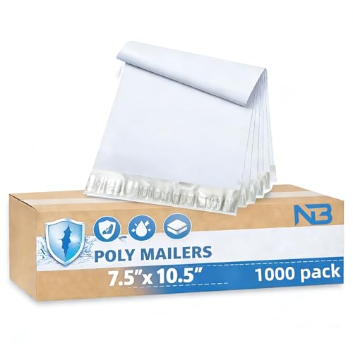NB - Sobres de polietileno blancos de 7.5 x 10.5 pulgadas, sobres de envío autosellados, embalaje resistente al desgarro y al agua para comercio electrónico y pequeñas empresas, paquete de 1000