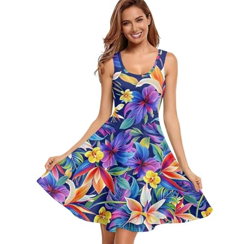 Image of Dreaweet Casual Sleeveless Dresses for Women Girls, Round Neck Tank Dresses with Pockets Summer Sundress Size XS-4XL