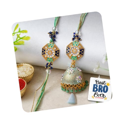 Image of eCraftIndia Set of 2 Floral Designer Rakhis, Best Bro Ever Fridge Magnet with Roli Chawal Pack - Rakhis for Brother, Bhabhi, Kids