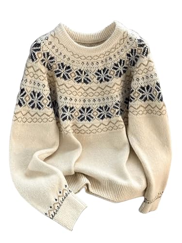 Floerns Women's Tribal Print Long Sleeve Chunky Sweater Crewneck Knitted Pullover Top