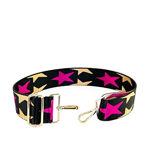 Bandoulière pour sac colorée motif fantaisie Fuxia-Black